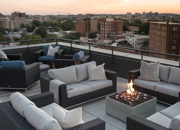 Roof Deck with Outdoor Living Room with Firepit  at Berkshire 15, Washington, DC, 20009