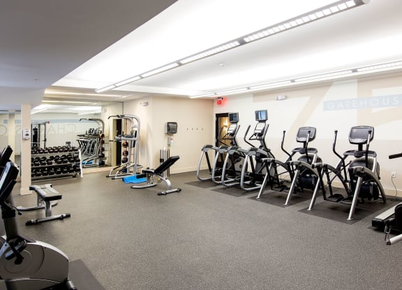 Fitness and Cardio Center with Treadmills, Elliptical Machines, Bikes and Free Weights at Gatehouse 75, Massachusetts