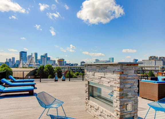 Charlestown MA Apartments with Rooftop Fireside Lounge featuring fantastic views of Boston