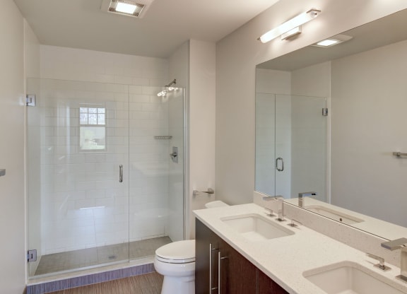 Luxury Apartments Charlestown MA with Spa Baths with double vanity and and Glass Showers