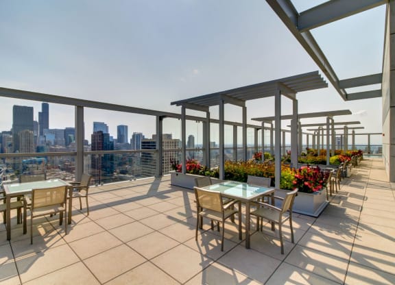 Eight O Five Apartments Rooftop Outdoor Dining and Garden Trellis at 805 N. Lasalle Drive, Chicago, IL
