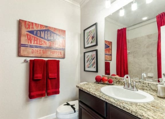 Renovated Bathrooms With Quartz Counters at Villages of Briggs Ranch, San Antonio, 78245
