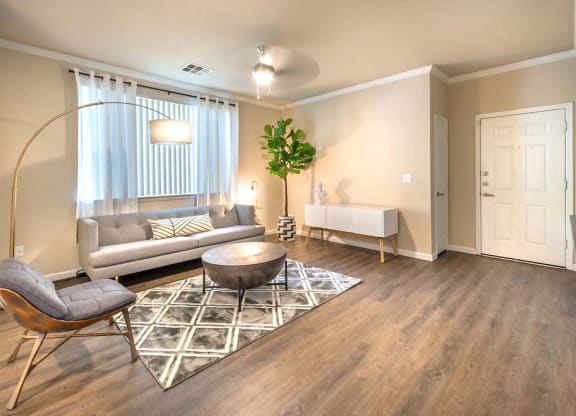 Living room with wood floors