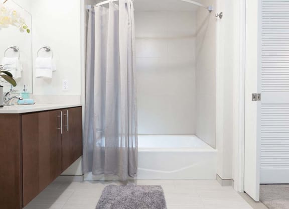 Shower with curtain at Lyric, Walnut Creek, CA