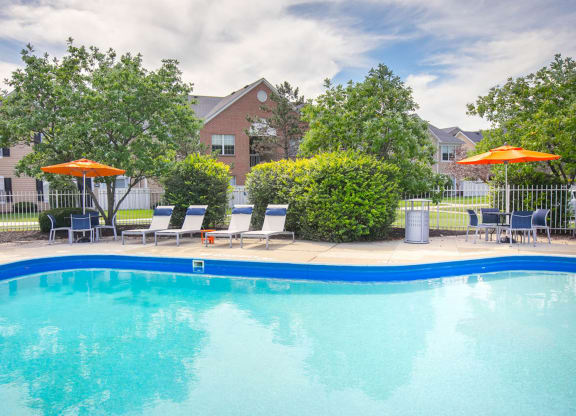 Pool area at Bedford Commons Apartments & Heathermoor Apartments, Columbus, OH