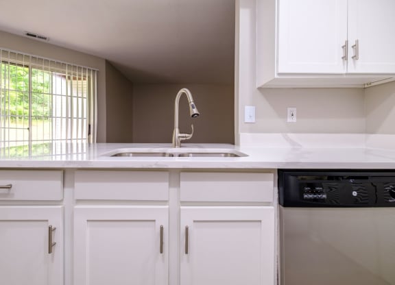 a kitchen with white cabinets
