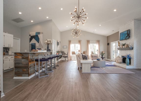 Sterling Park apartments social lounge with kitchen