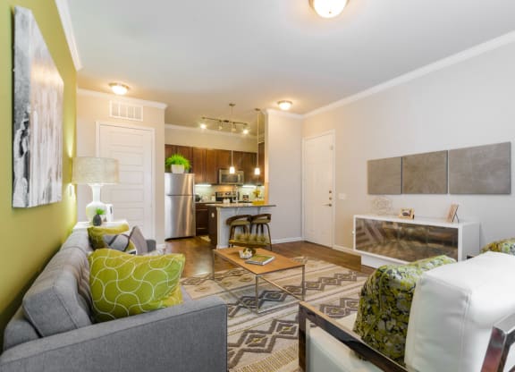 Living room with sofas at Park 3Eighty, Aubrey