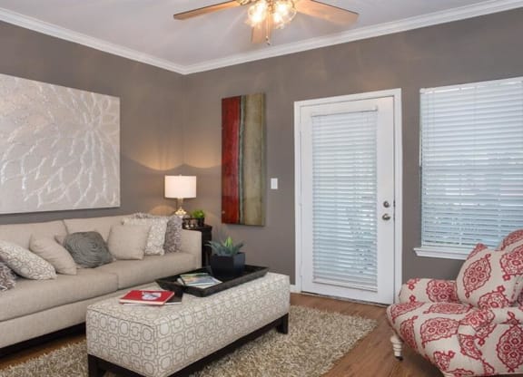 Living Room With Expansive Window at Highlands Hill Country, Austin, TX, 78745