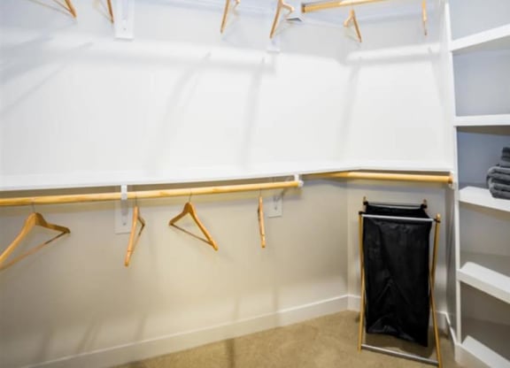 a closet with boutique style organizers at The Gabriella apartments