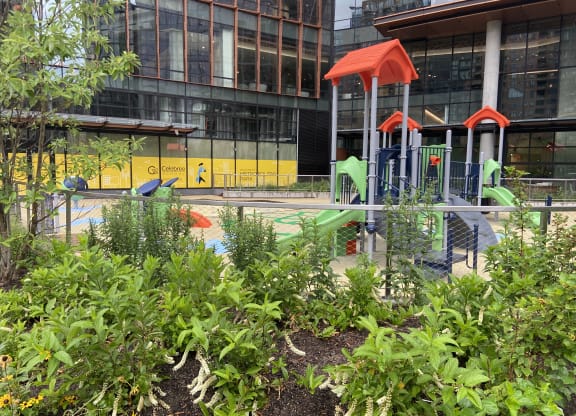 a childrens play area in front of Amazon HQ2 at The Millennium, Arlington, VA