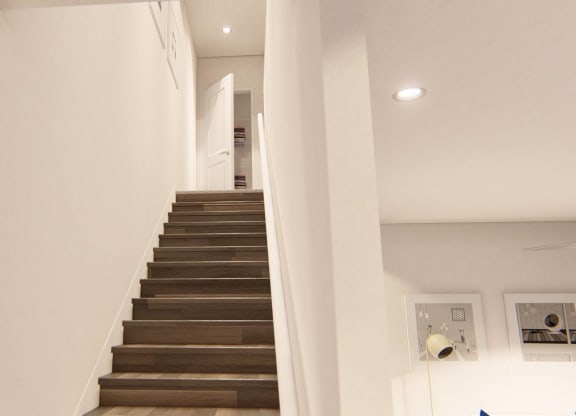 Staircase view from bottom at Brownstones at Palisade Park, Broomfield