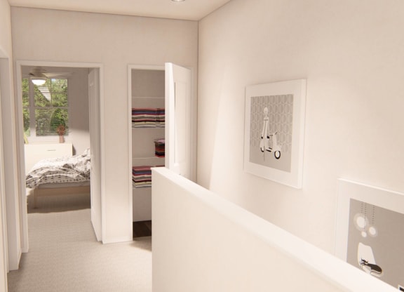 view from the stairs looking into the bedroom at Brownstones at Palisade Park, Broomfield, CO,  80023