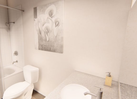Bathroom with a toilet sink and shower at Brownstones at Palisade Park, Broomfield,  Colorado