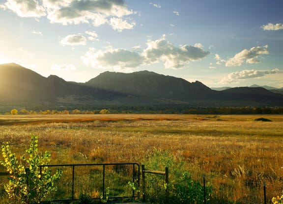 Landscape of field and mountain on sunny day at Brownstones at Palisade Park, Broomfield, 80023