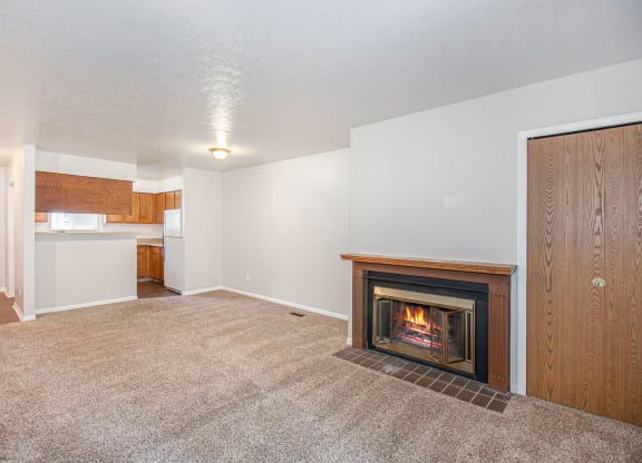 Open living, fireplace