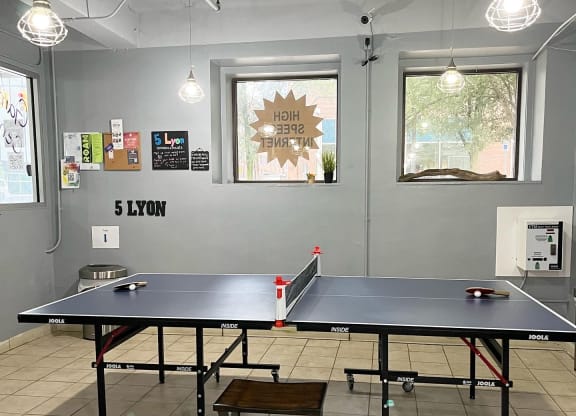 a ping pong table at Lofts at 5 Lyon, in downtown Grand Rapids, MI