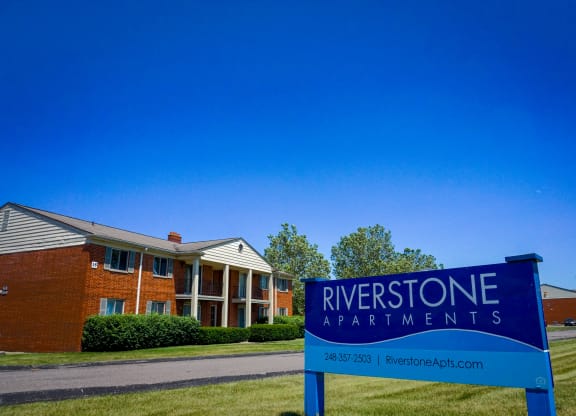 Riverstone Apartments entrance in Southfield, Michigan
