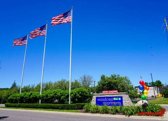 Woodcrest Apartments entrance in Westland, Michigan