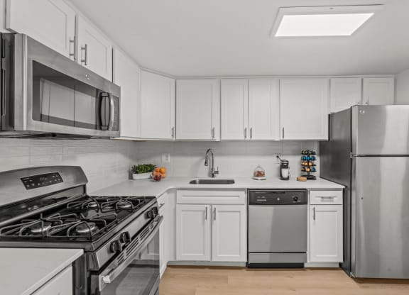 kitchen with white cabinets and stainless steel appliances  at Chestnut Hill Village, Philadelphia, Pennsylvania
