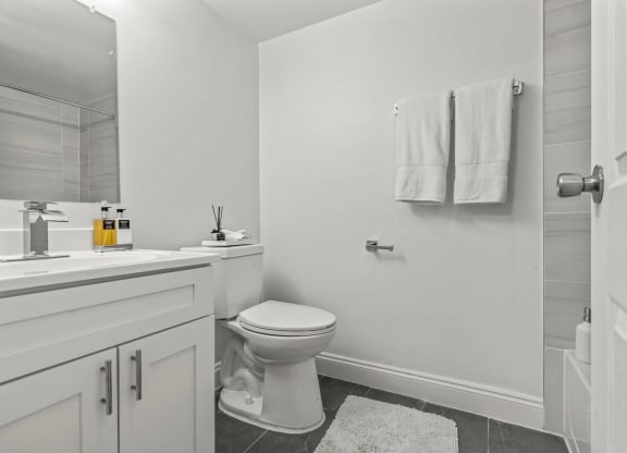 a bathroom with a toilet sink and shower  at Chestnut Hill Village, Philadelphia