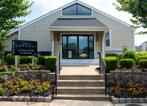 the front entrance of the legacy center building at Townhomes at Gateway, Pennsylvania