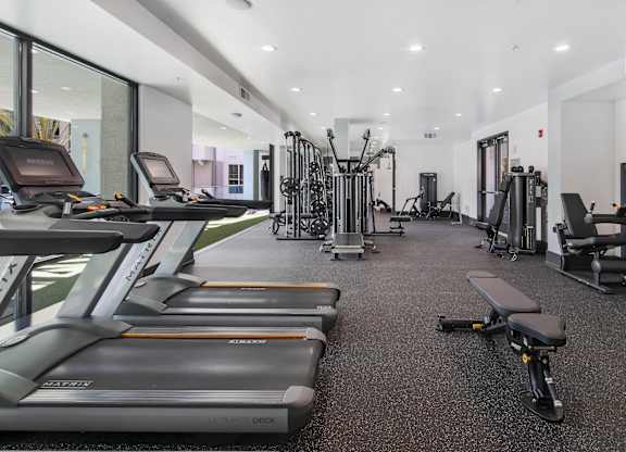Gym with treadmills at Accent, Los Angeles, CA