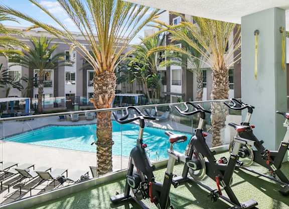 Gym with exercise bikes at Accent, Los Angeles, 90066