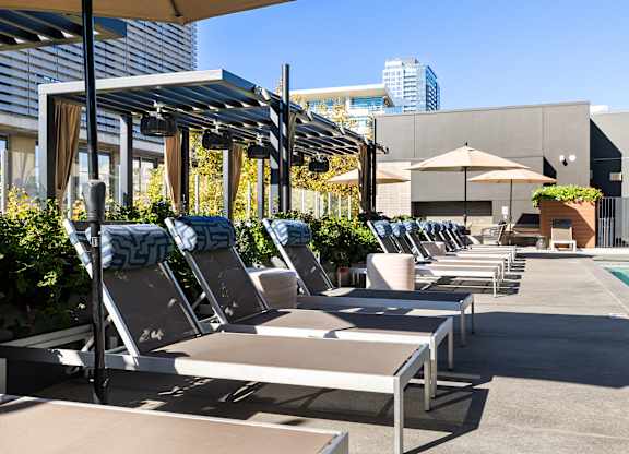 Poolside area at K1 Apartments, California, 92101