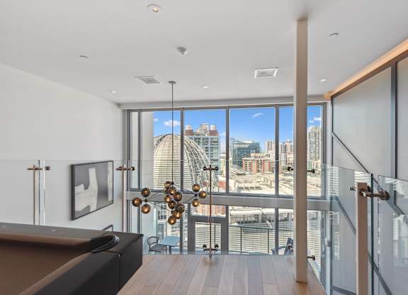 View of the city from the living room at K1 Apartments, San Diego, CA