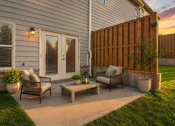 Private outdoor patio with comfortable seating—perfect for relaxing, dining, or enjoying the fresh air.