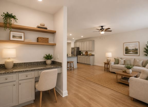 Smartly integrated living meets everyday functionality with a dedicated workspace built right into your home.