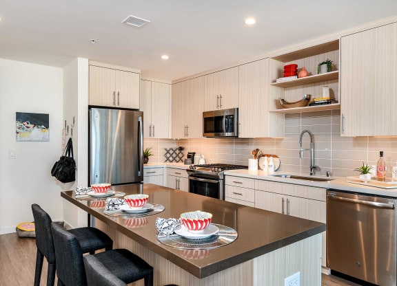 Open concept kitchen at K1 Apartments, San Diego, CA