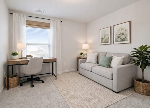 Guest bedroom with a premium office space.