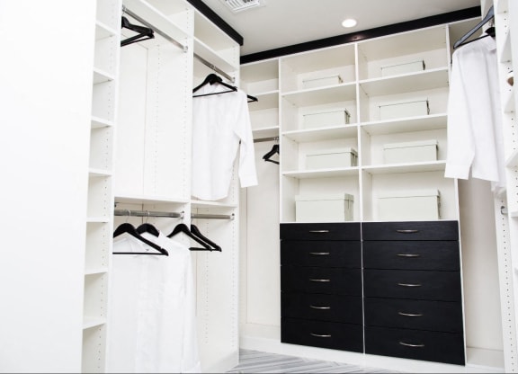a large closet with black drawers and white closets at Novella Arcadia, Phoenix