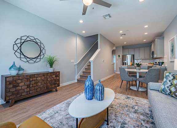 Warm Living And Dining Room at Villae ATX Luxury Rental Townhomes, Manchaca, TX