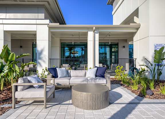 Outdoor lounge space for residents and guests.