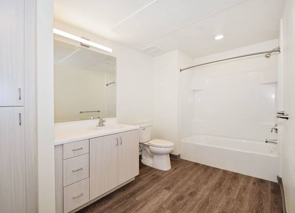 a bathroom with a toilet sink and a shower