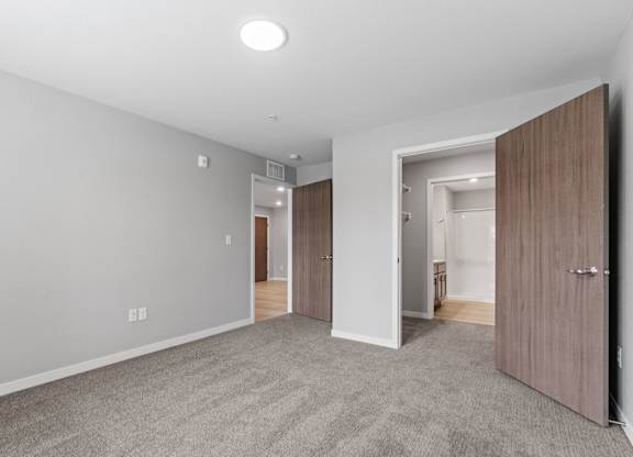 bedroom with walk through closet and bathroom