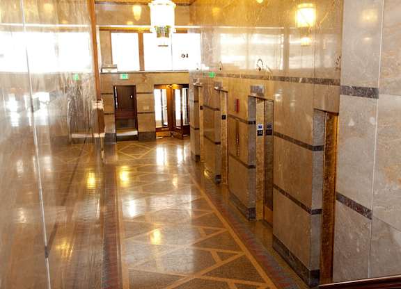 Elevator lobby with art deco terrazzo flooring