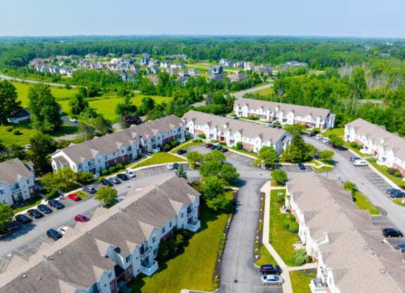 Aerial view of neighborhood at Blueberry Hill Apartments, Rochester, New York