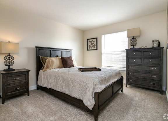Bedroom with Nightstand at Hathaway Meadows, New York