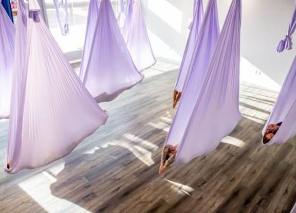 Group Doing Aerial Yoga