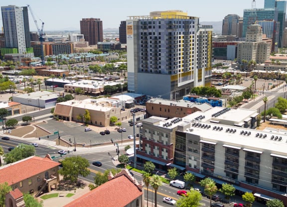 Aerial Building Exterior View Of Union at Roosevelt Apartments In Phoenix, AZ