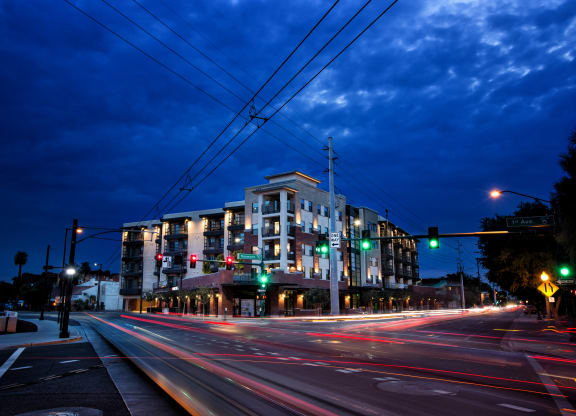 Exterior View Of Union at Roosevelt Apartments At Night