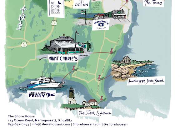 Map of the area with some of the attractions at 151 Ocean Road LLC, Narragansett, 02882