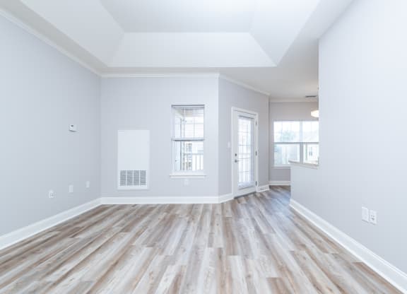 Drum hill one bedroom apartment family room, dining space