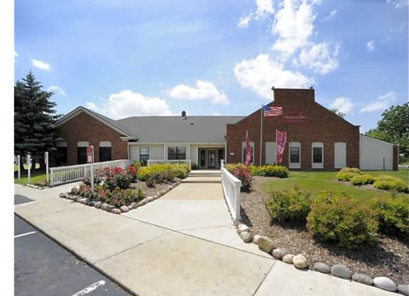 Exterior of the leasing office at Woodhaven Park. 