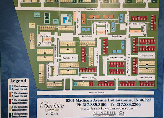 A map of a residential area with a legend indicating the number of bedrooms in each apartment.
