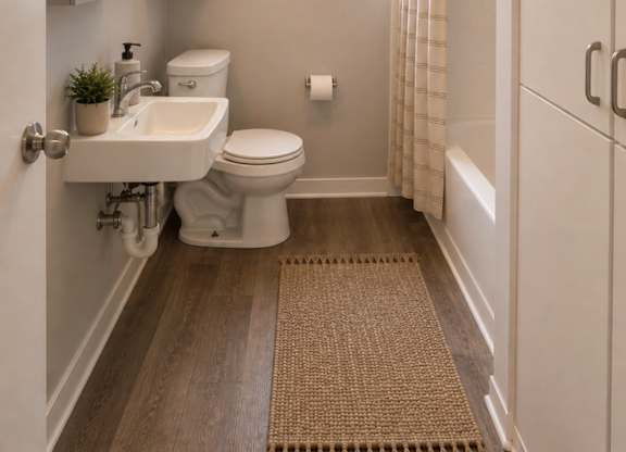 A small bathroom with a toilet, sink, and a window.